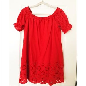 Umgee cardinal red off-the-shoulder eyelet dress